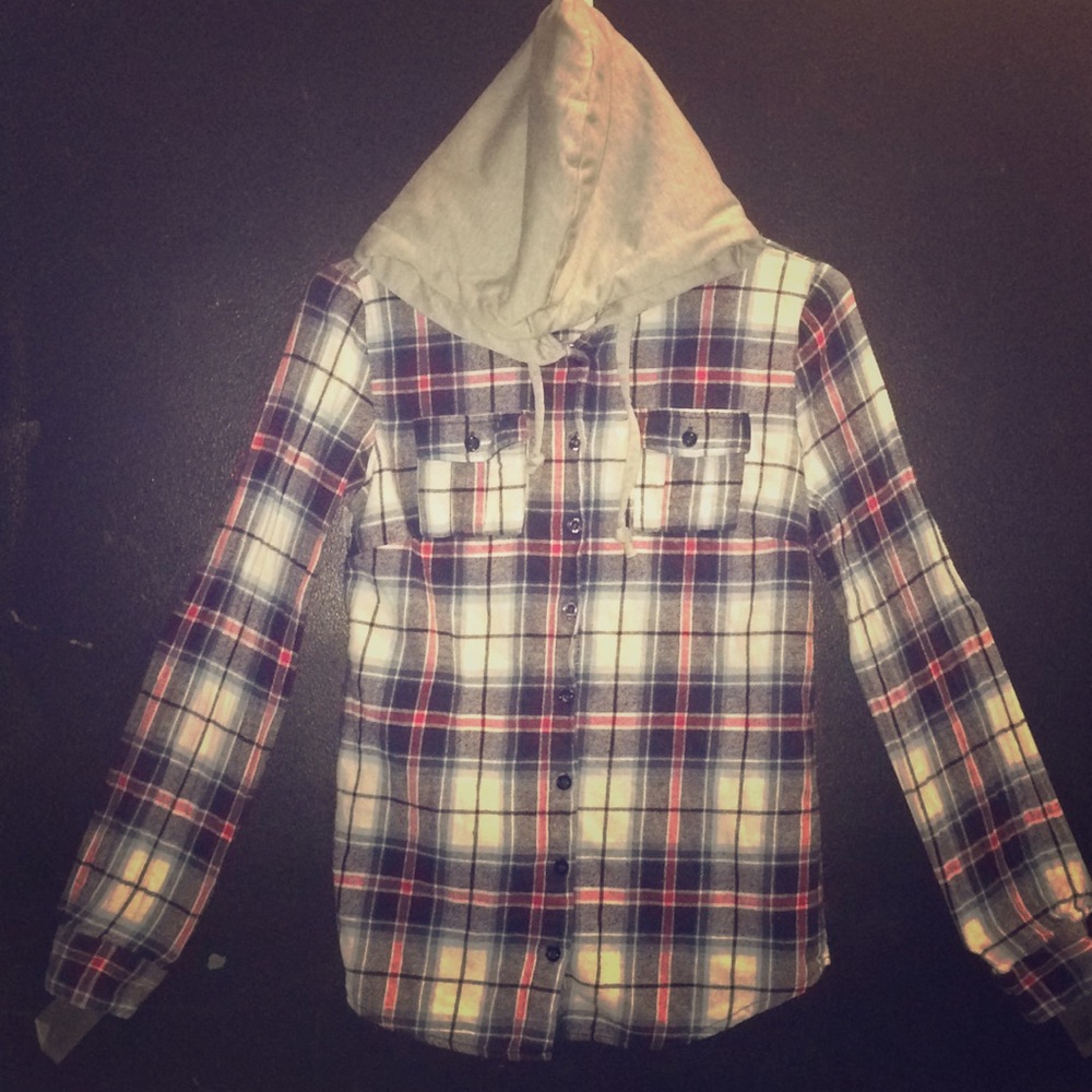 Long sleeve plaid hooded button up